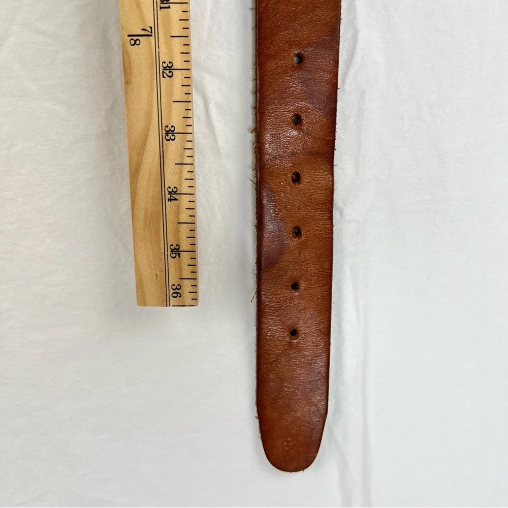 Vintage Express Brown Leather Belt Brass Buckle Mens Sz M Twisted